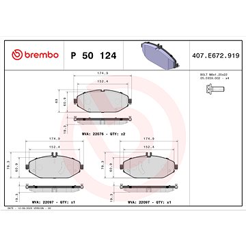 

BREMBO Sada brzdových destiček P 50 124