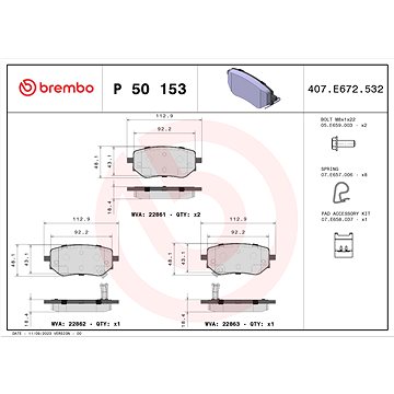

BREMBO Sada brzdových destiček P 50 153