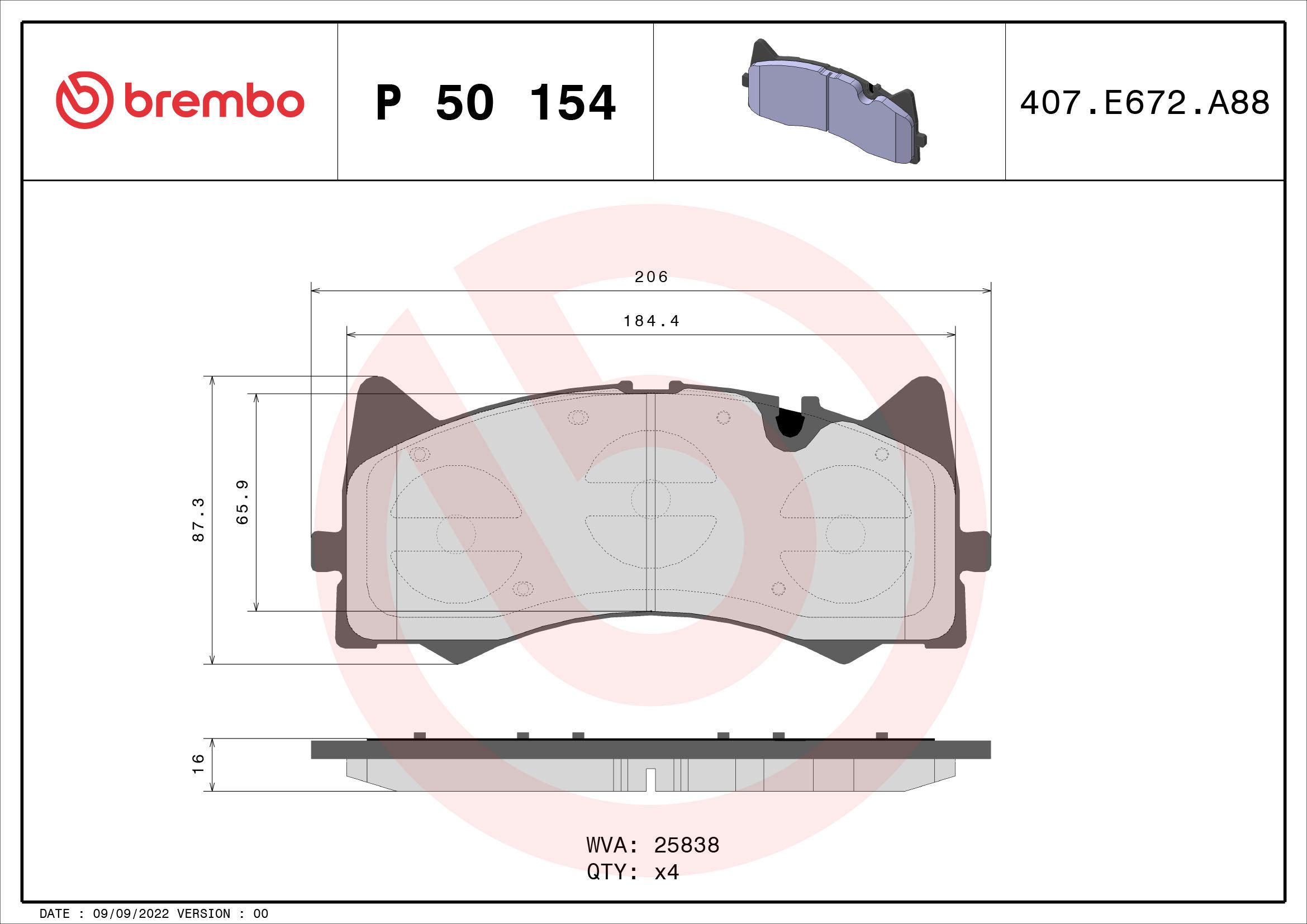 

BREMBO Sada brzdových destiček P 50 154