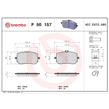 

BREMBO Sada brzdových destiček P 50 157