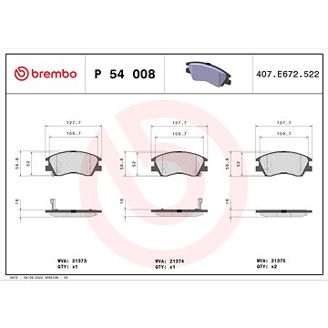 

BREMBO Sada brzdových destiček P 54 008