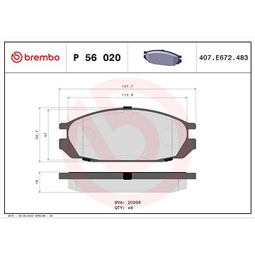 

BREMBO Sada brzdových destiček P 56 020