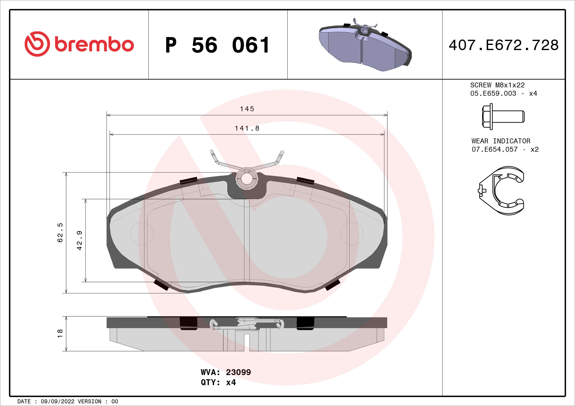 

BREMBO Sada brzdových destiček P 56 061