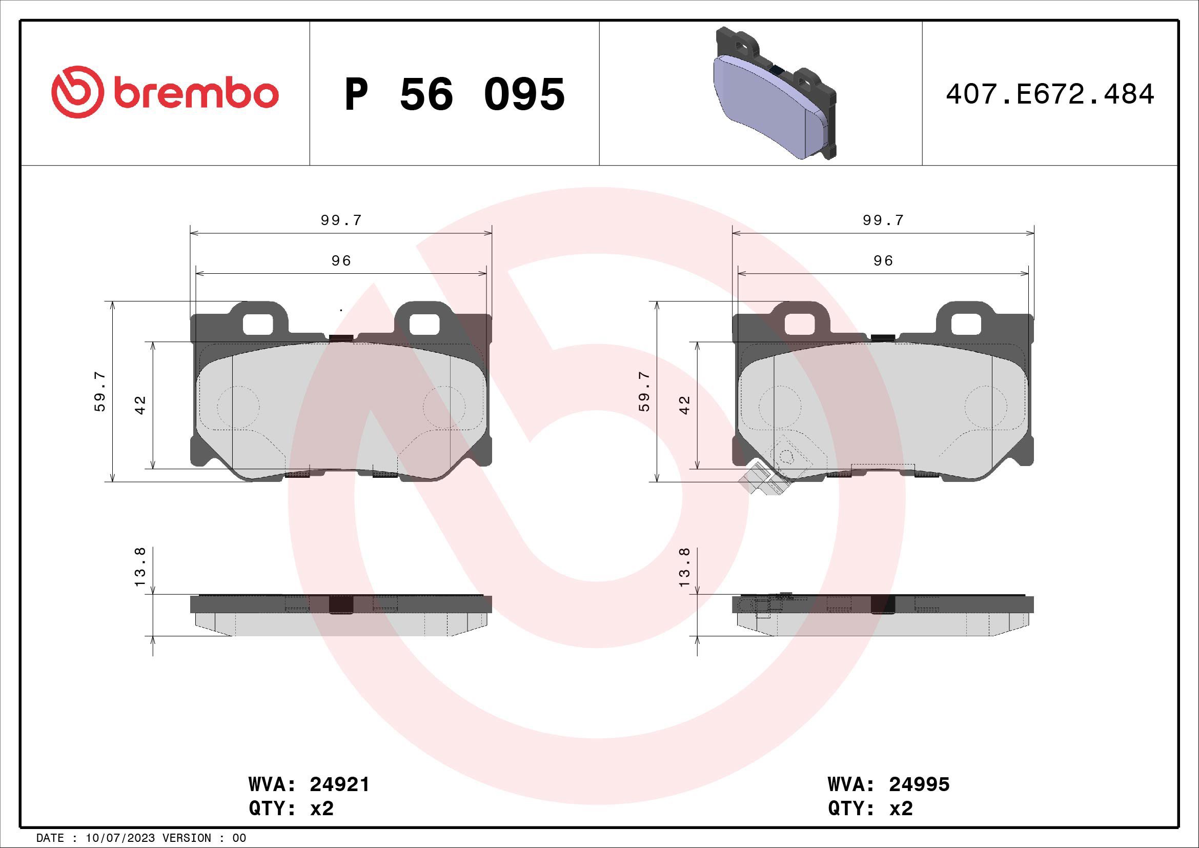 

BREMBO Sada brzdových destiček P 56 095