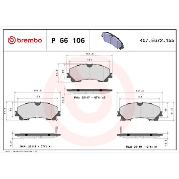 

BREMBO Sada brzdových destiček P 56 106