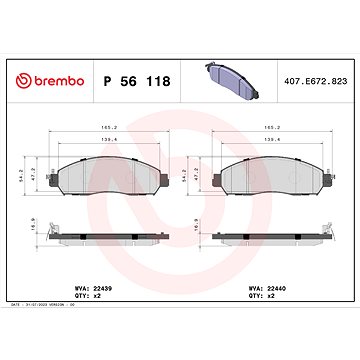 

BREMBO Sada brzdových destiček P 56 118