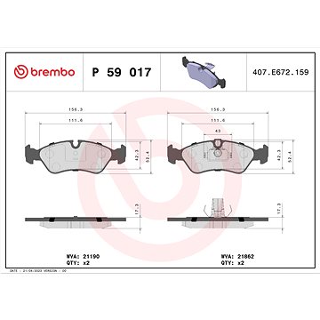 

BREMBO Sada brzdových destiček P 59 017