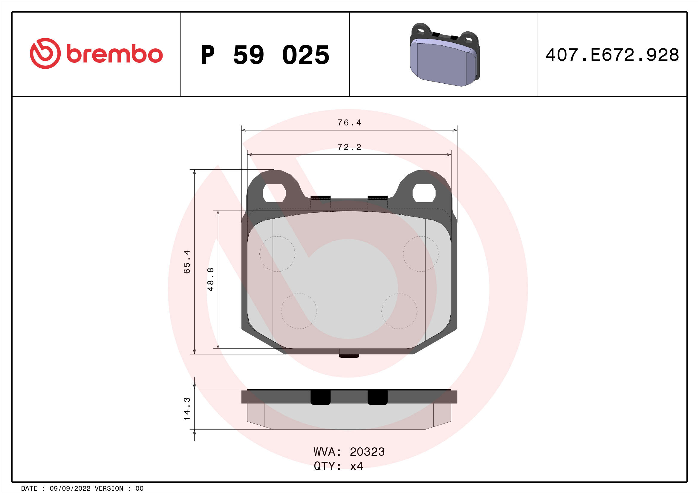 

BREMBO Sada brzdových destiček P 59 025