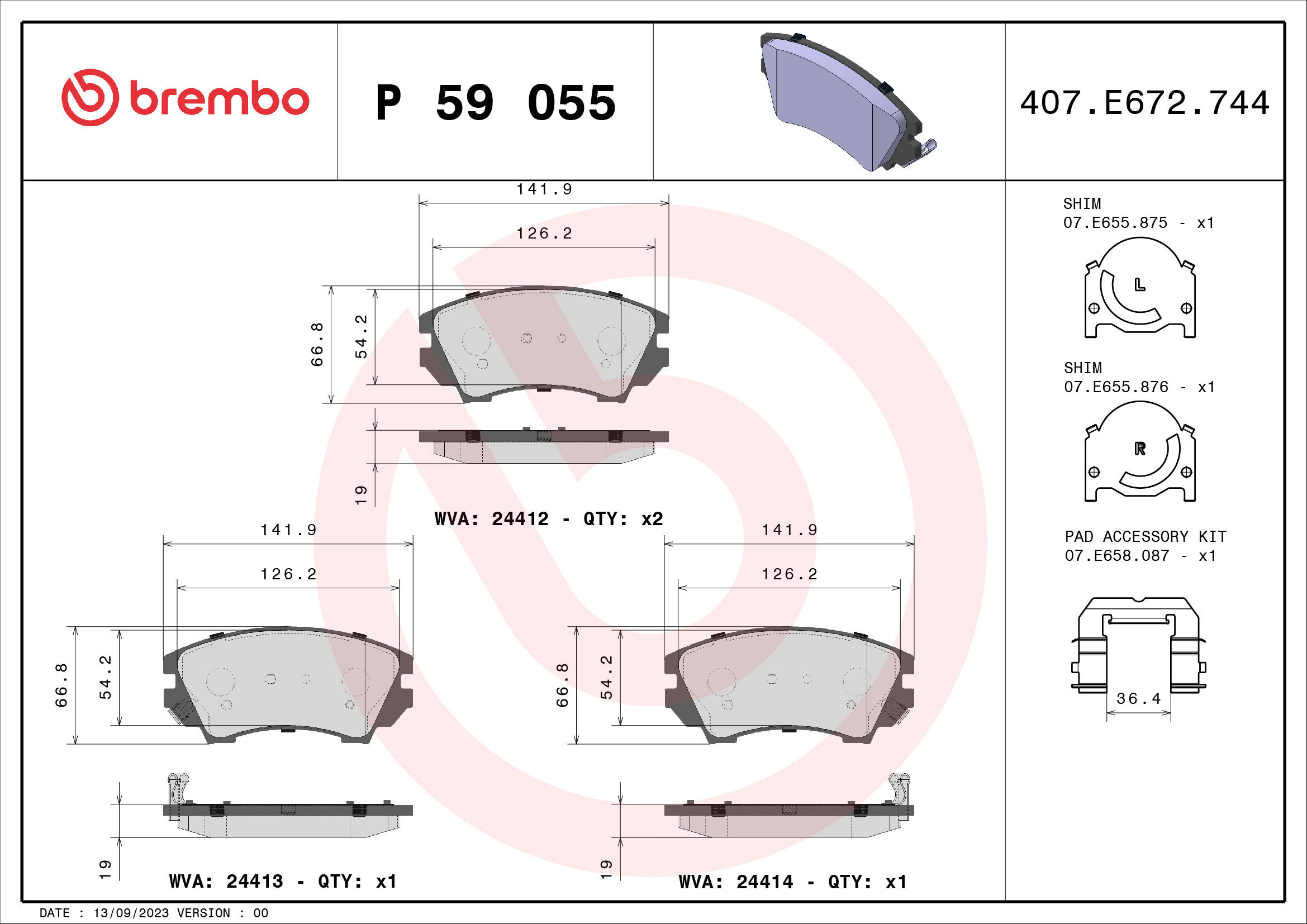 

BREMBO Sada brzdových destiček P 59 055