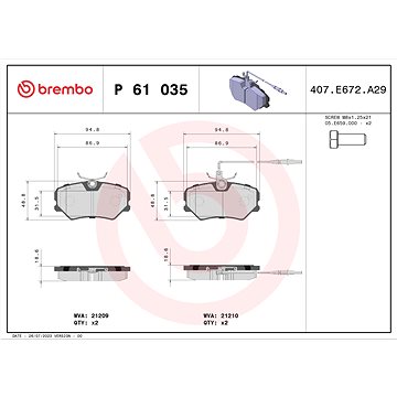 

BREMBO Sada brzdových destiček P 61 035