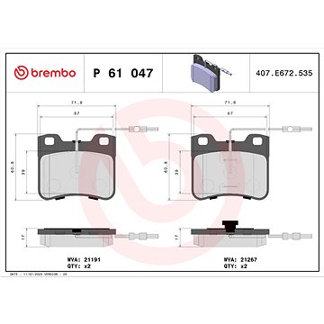 

BREMBO Sada brzdových destiček P 61 047