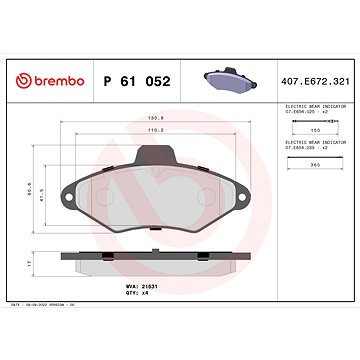 

BREMBO Sada brzdových destiček P 61 052