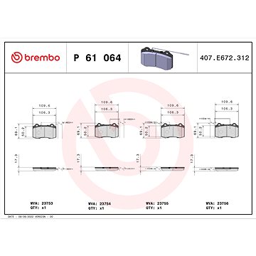 

BREMBO Sada brzdových destiček P 61 064