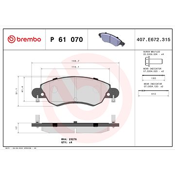 

BREMBO Sada brzdových destiček P 61 070