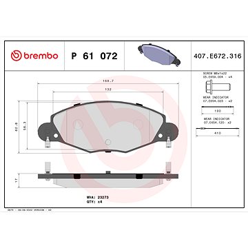 

BREMBO Sada brzdových destiček P 61 072