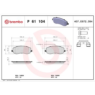 

BREMBO Sada brzdových destiček P 61 104