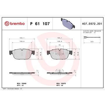 

BREMBO Sada brzdových destiček P 61 107