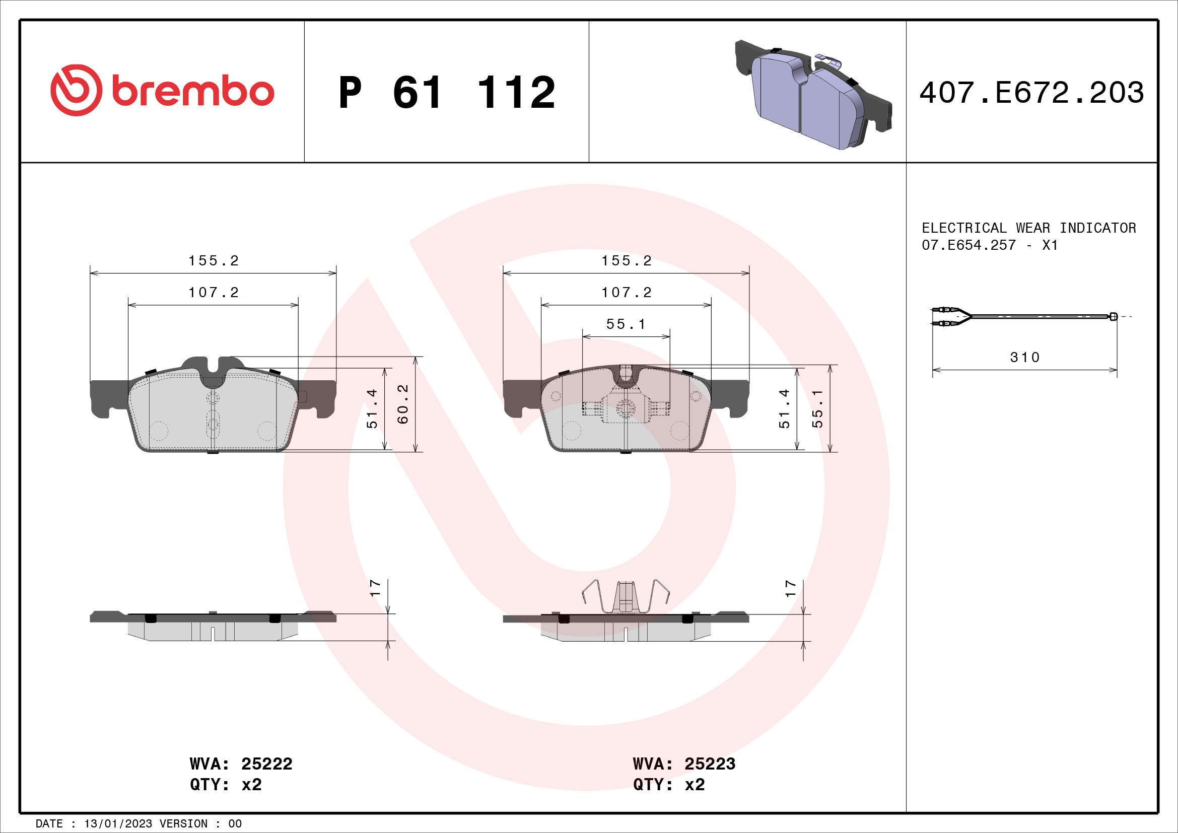 

BREMBO Sada brzdových destiček P 61 112