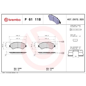 

BREMBO Sada brzdových destiček P 61 118