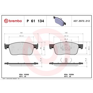 

BREMBO Sada brzdových destiček P 61 134
