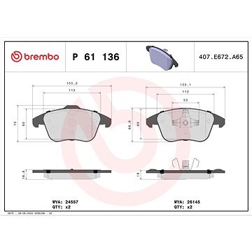 

BREMBO Sada brzdových destiček P 61 136