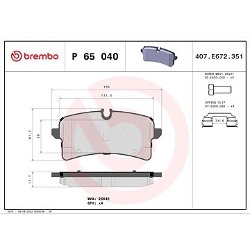 

BREMBO Sada brzdových destiček P 65 040