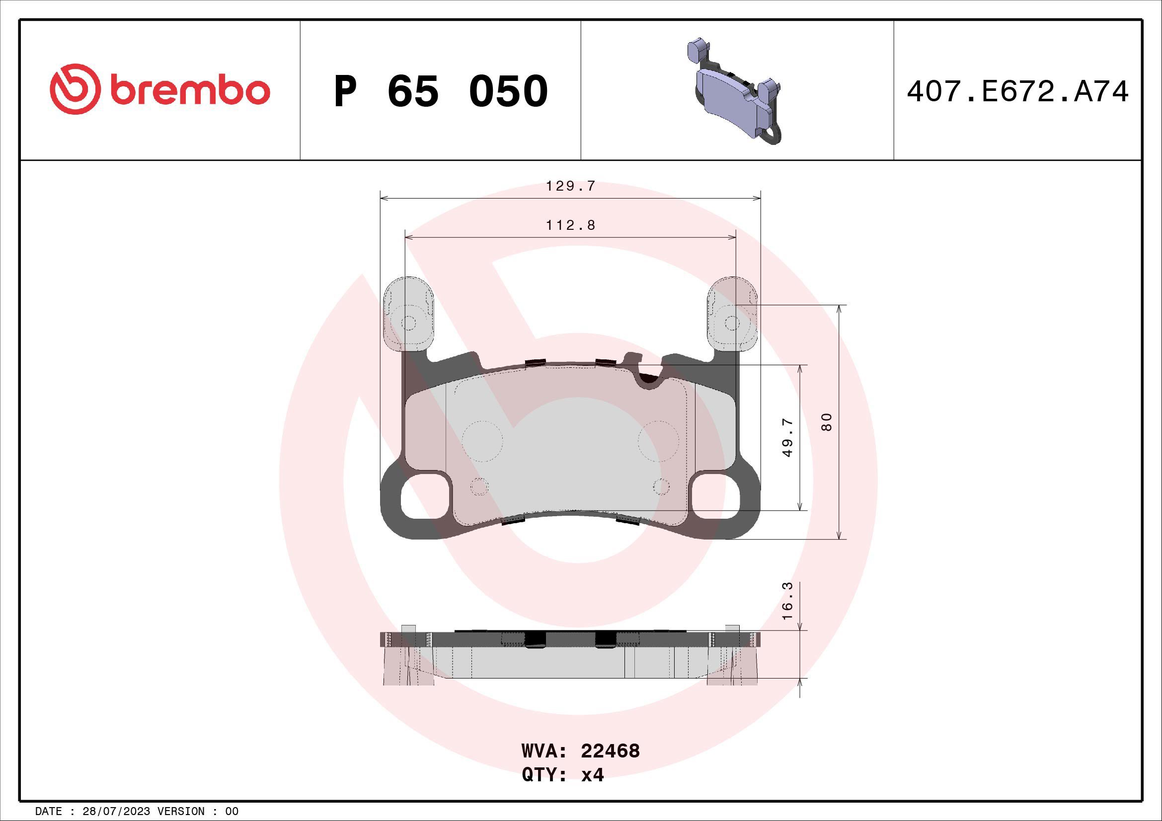 

BREMBO Sada brzdových destiček P 65 050