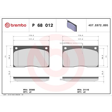 

BREMBO Sada brzdových destiček P 68 012