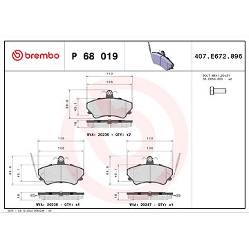 

BREMBO Sada brzdových destiček P 68 019