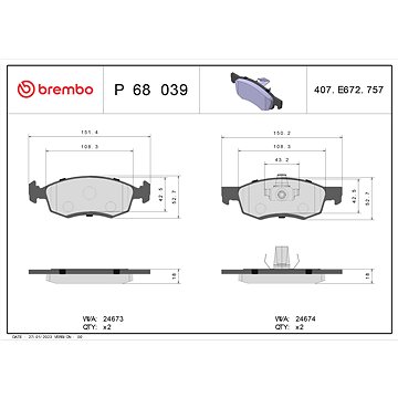 

BREMBO Sada brzdových destiček P 68 039