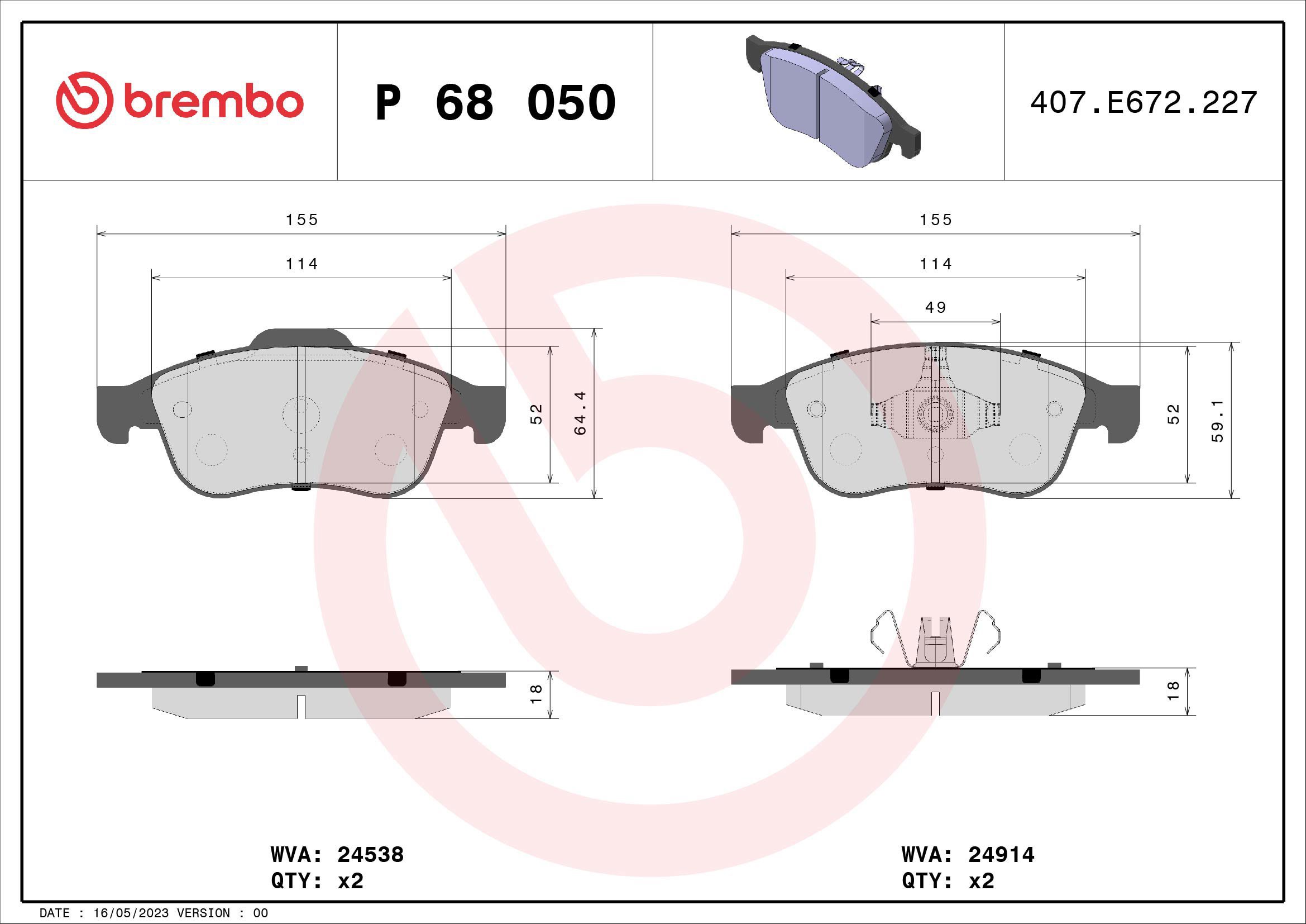 

BREMBO Sada brzdových destiček P 68 050