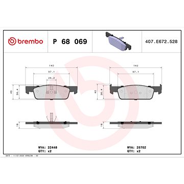 

BREMBO Sada brzdových destiček P 68 069