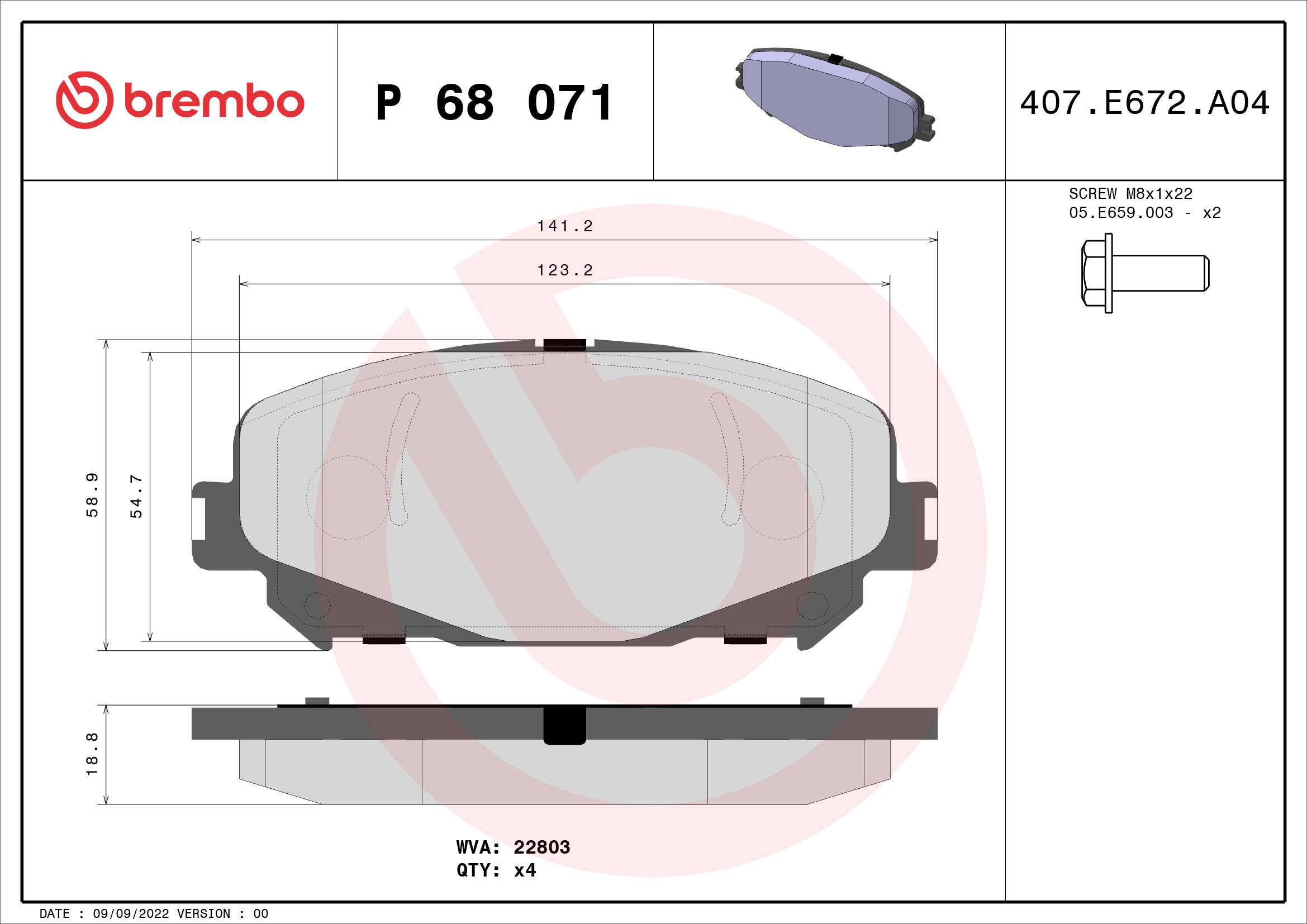 

BREMBO Sada brzdových destiček P 68 071X