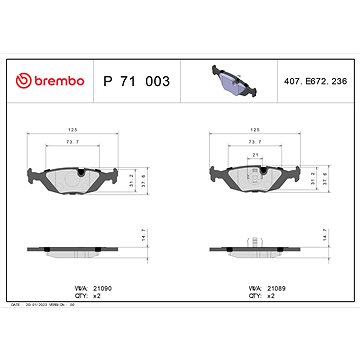 

BREMBO Sada brzdových destiček P 71 003