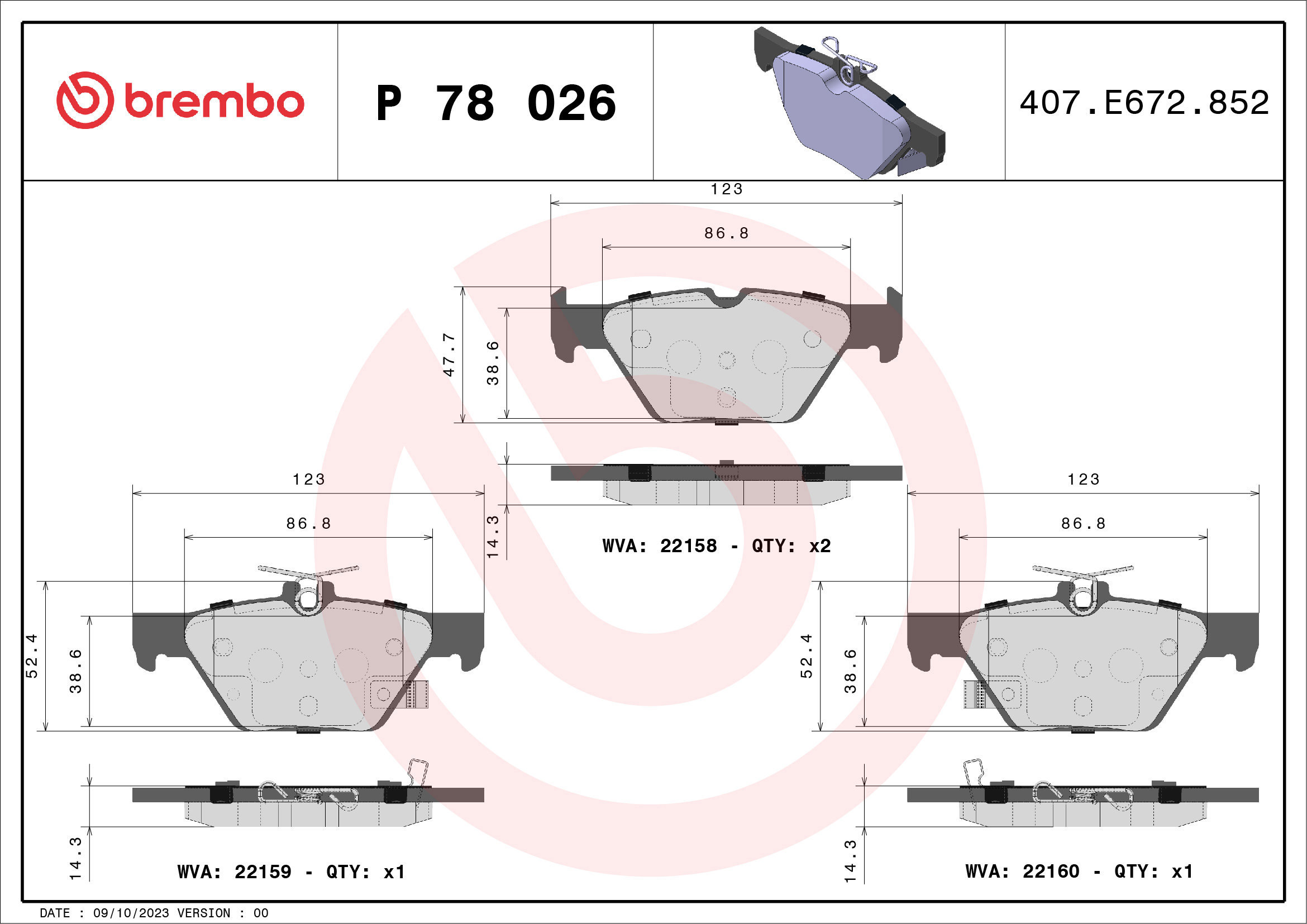 

BREMBO Sada brzdových destiček P 78 026