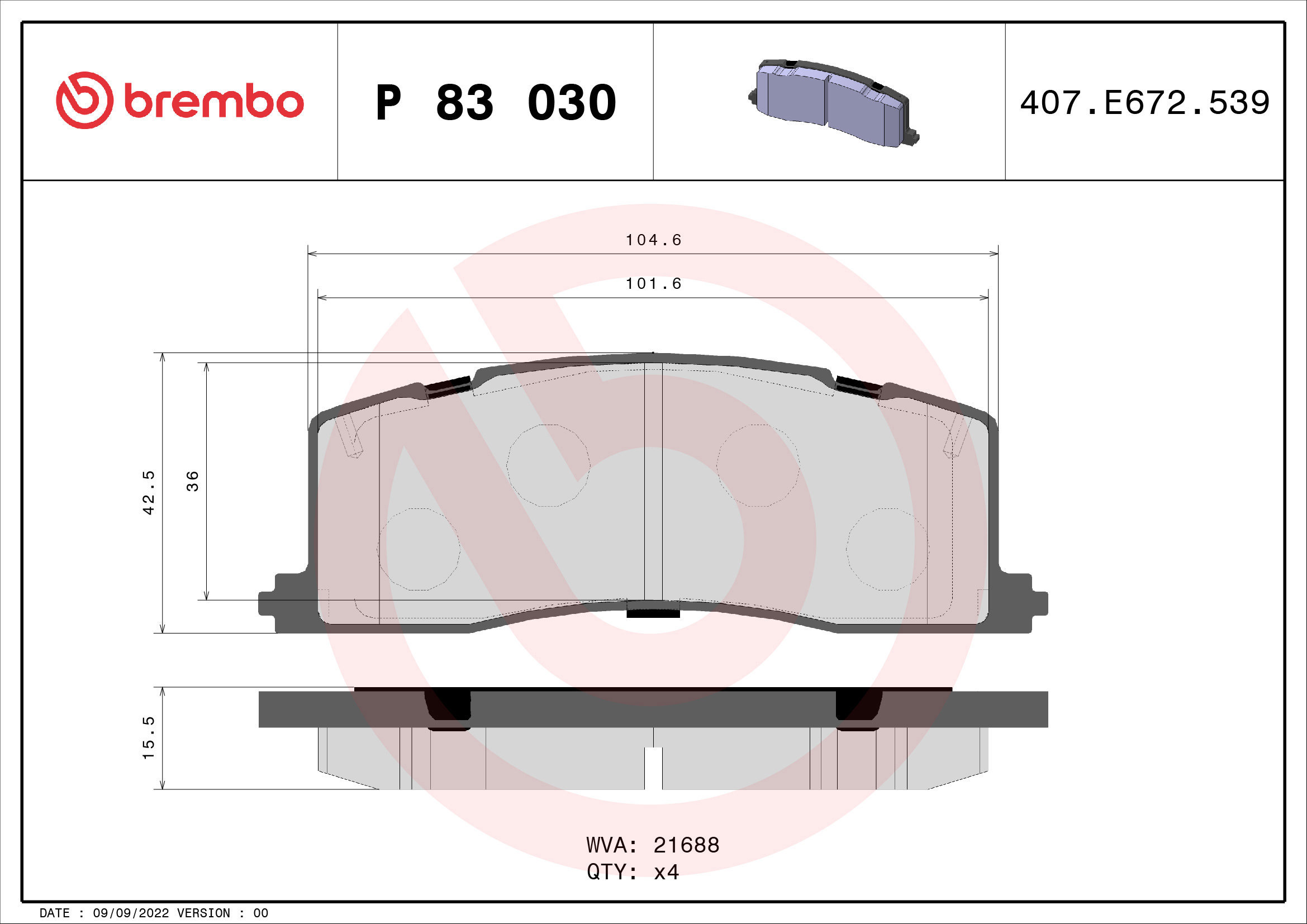 

BREMBO Sada brzdových destiček P 83 030