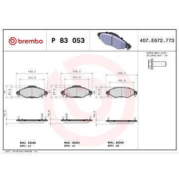 

BREMBO Sada brzdových destiček P 83 053