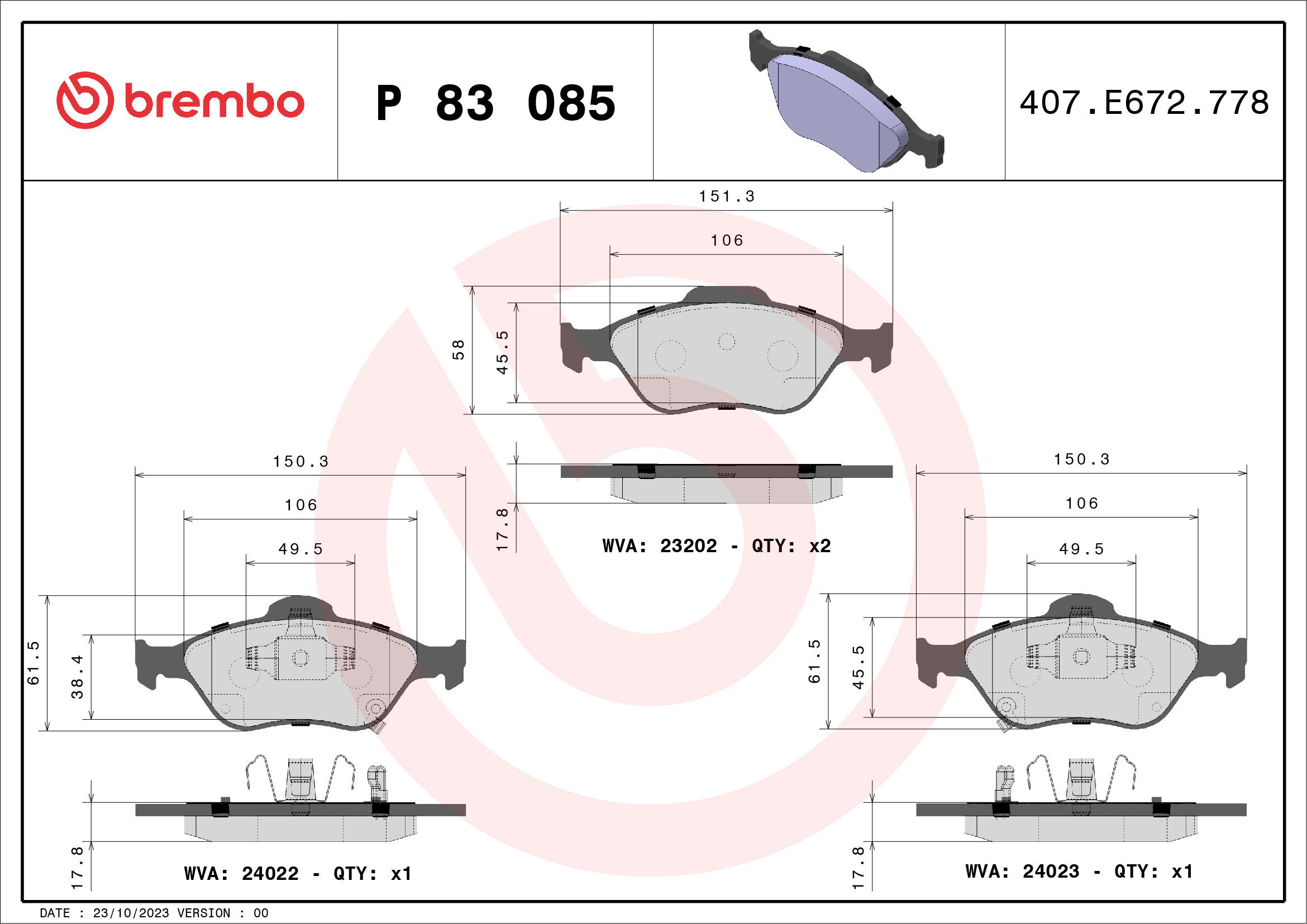 

BREMBO Sada brzdových destiček P 83 085
