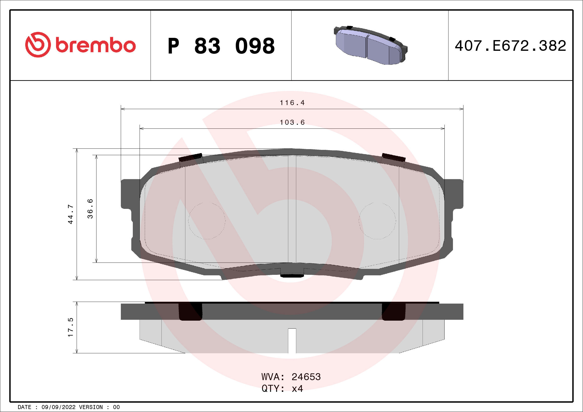 

BREMBO Sada brzdových destiček P 83 098