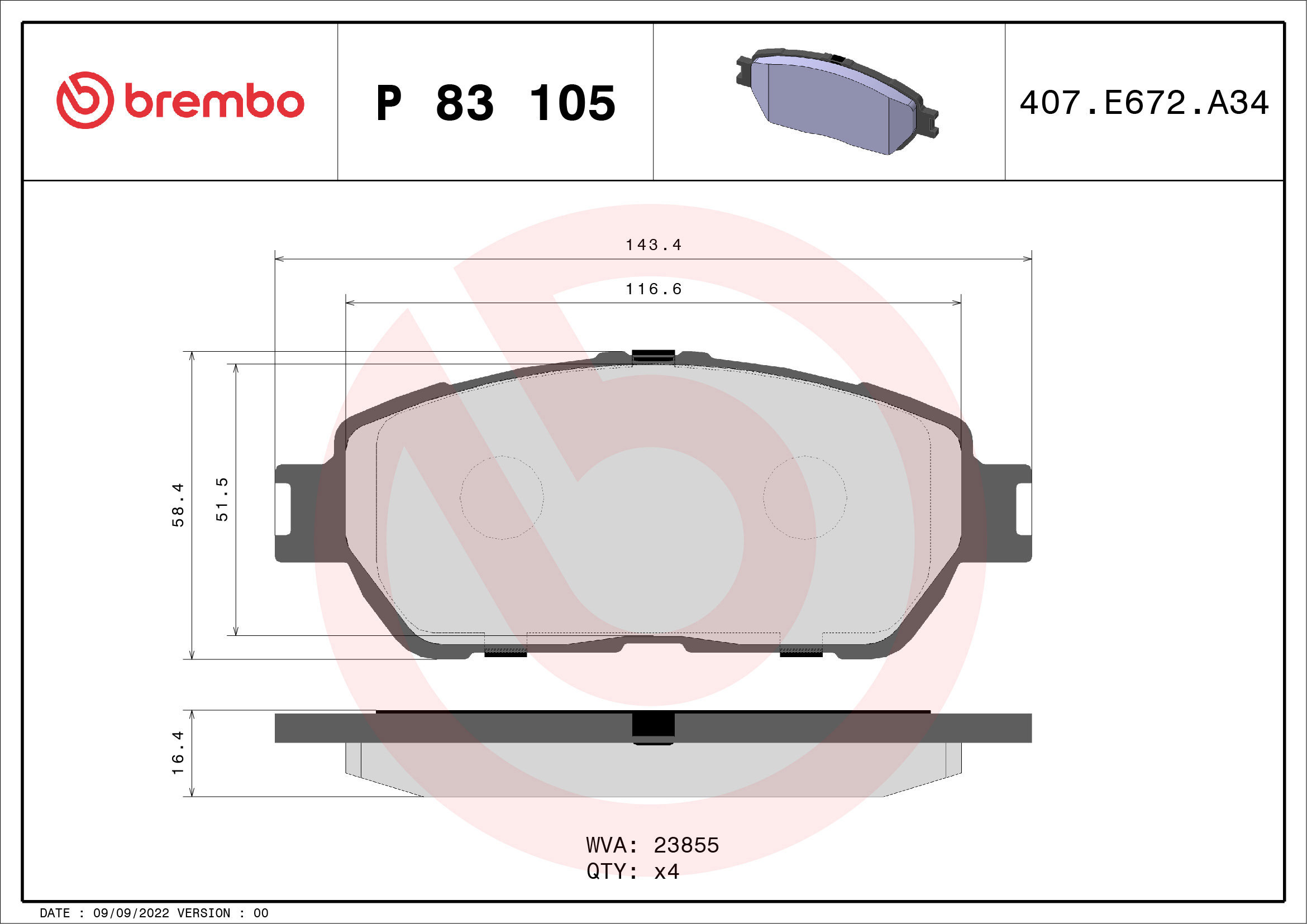 

BREMBO Sada brzdových destiček P 83 105
