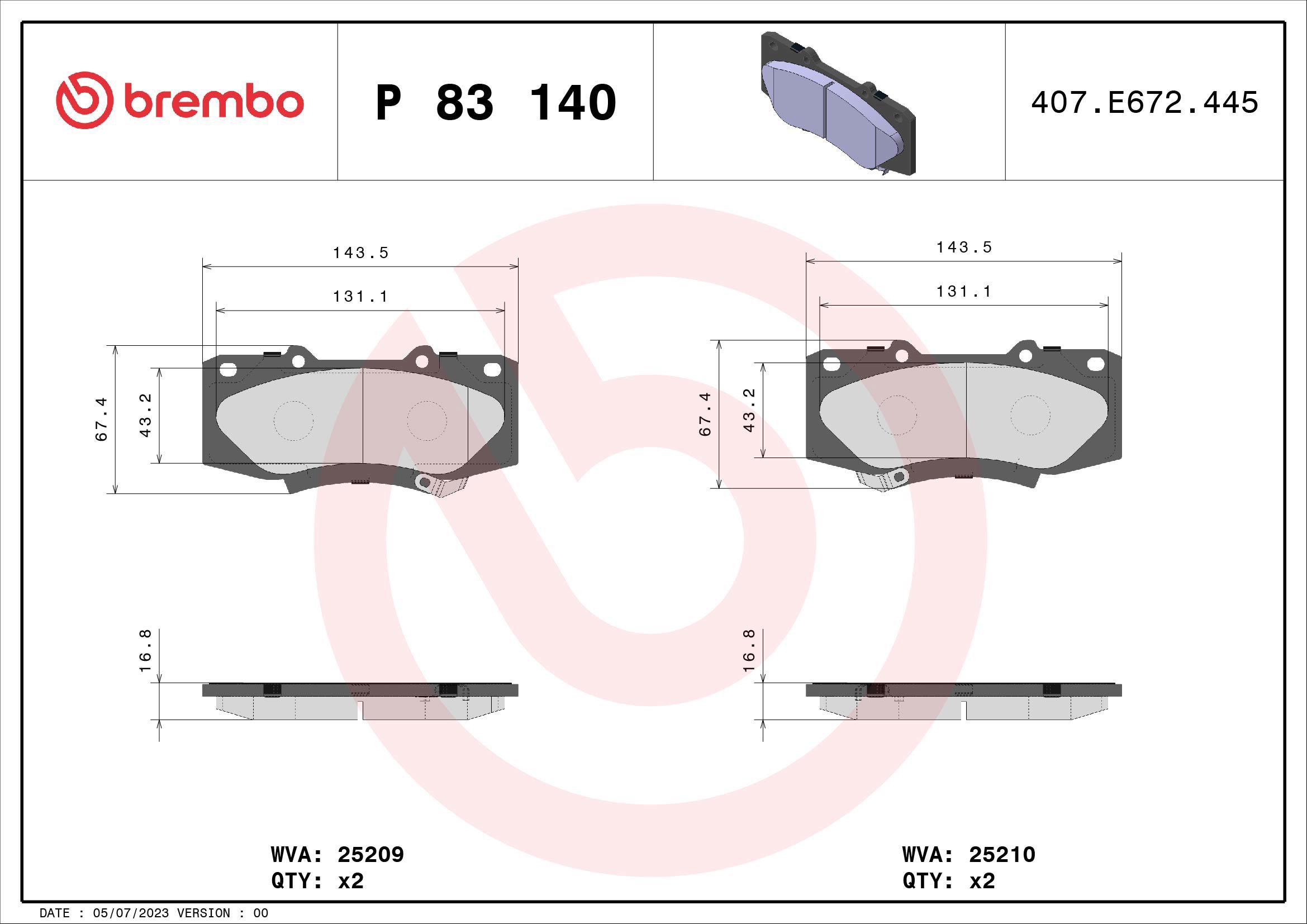 

BREMBO Sada brzdových destiček P 83 140