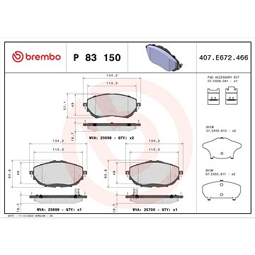 

BREMBO Sada brzdových destiček P 83 150