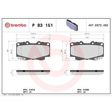 

BREMBO Sada brzdových destiček P 83 151