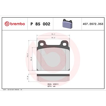 

BREMBO Sada brzdových destiček P 85 002