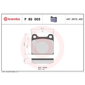 

BREMBO Sada brzdových destiček P 85 003