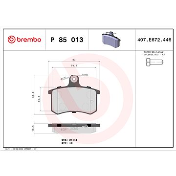 

BREMBO Sada brzdových destiček P 85 013