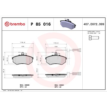 

BREMBO Sada brzdových destiček P 85 016