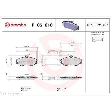 

BREMBO Sada brzdových destiček P 85 018