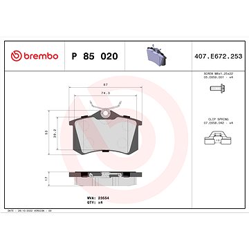 

BREMBO Sada brzdových destiček P 85 020X