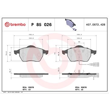 

BREMBO Sada brzdových destiček P 85 026